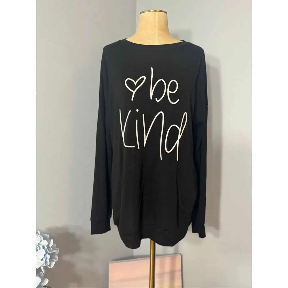 ONLYSHE Womens Crewneck Pullover Pockets Loose Tunic Long Sleeve Black Medium - Picture 5 of 10
